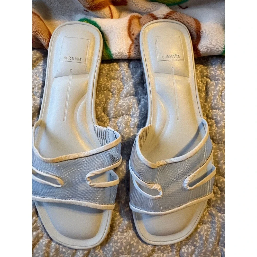 Dolce Vita Lori Ice Blue Mesh‎ Multi Strap Flat Slide Sandals Womens 8.5 NEW